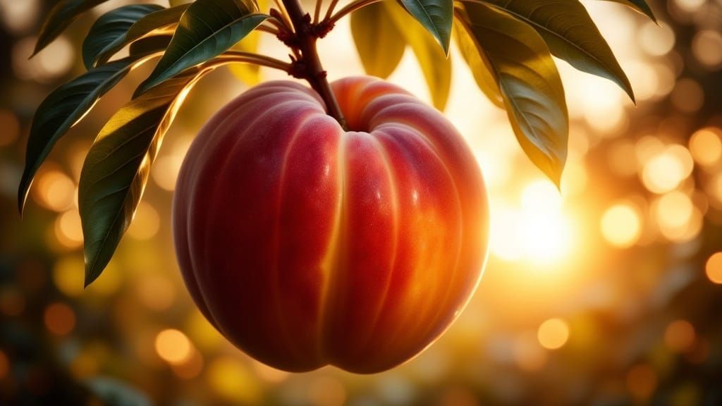 Surreal Peach Scene at Sunset, in Dreamy Enchantment Style