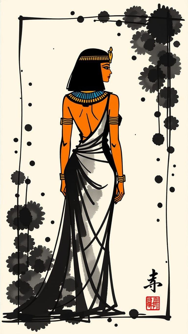 Ethereal Cleopatra in Ancient Chinese Ink Art