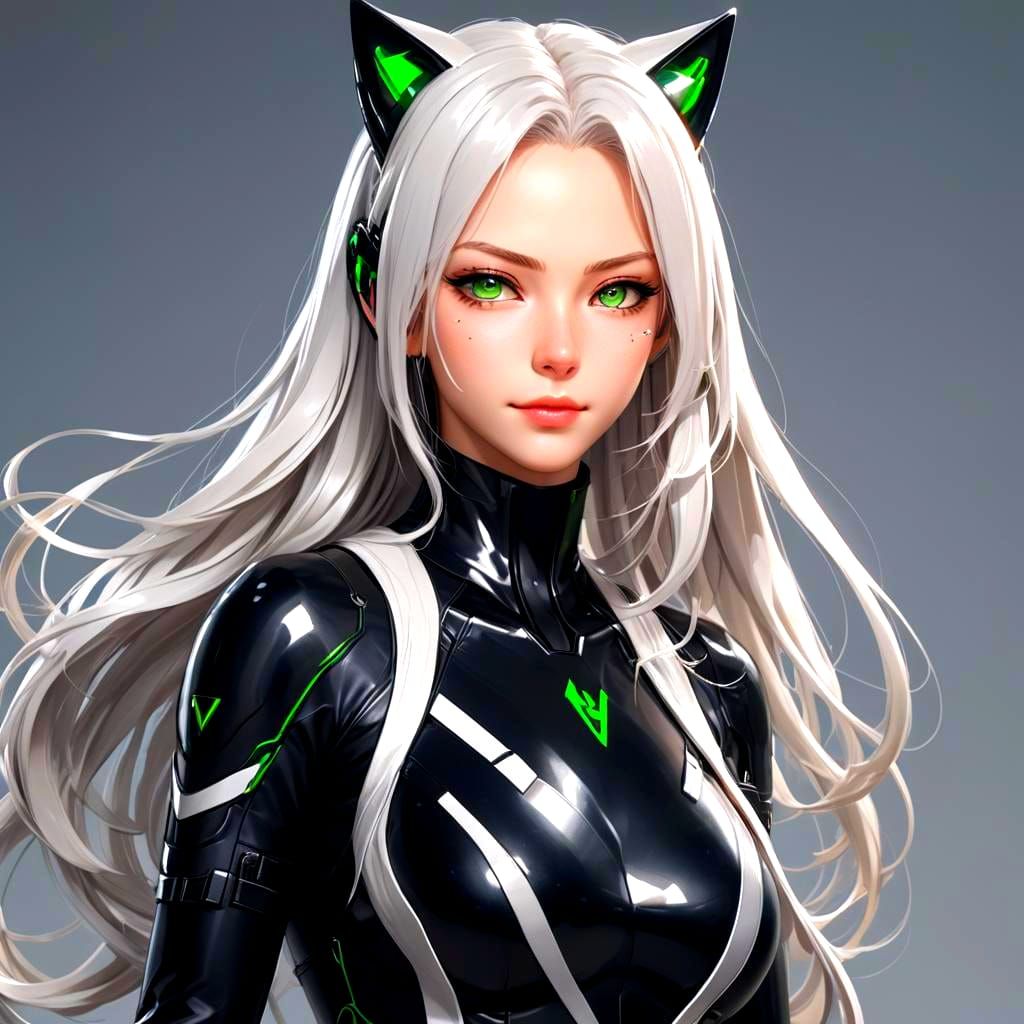 Cybernetic Cat Superheroine in Anime Style