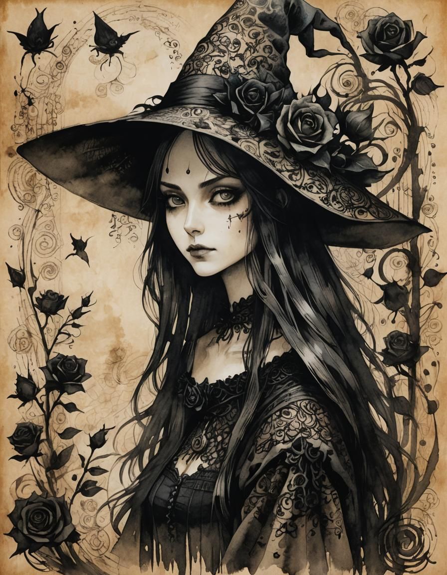 Young Witch Portrait in Ancient Art Style