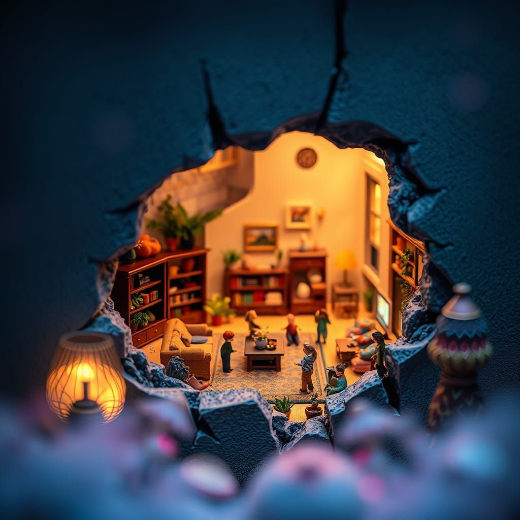 Cinema Wall Reveals Miniature Living Room Diorama