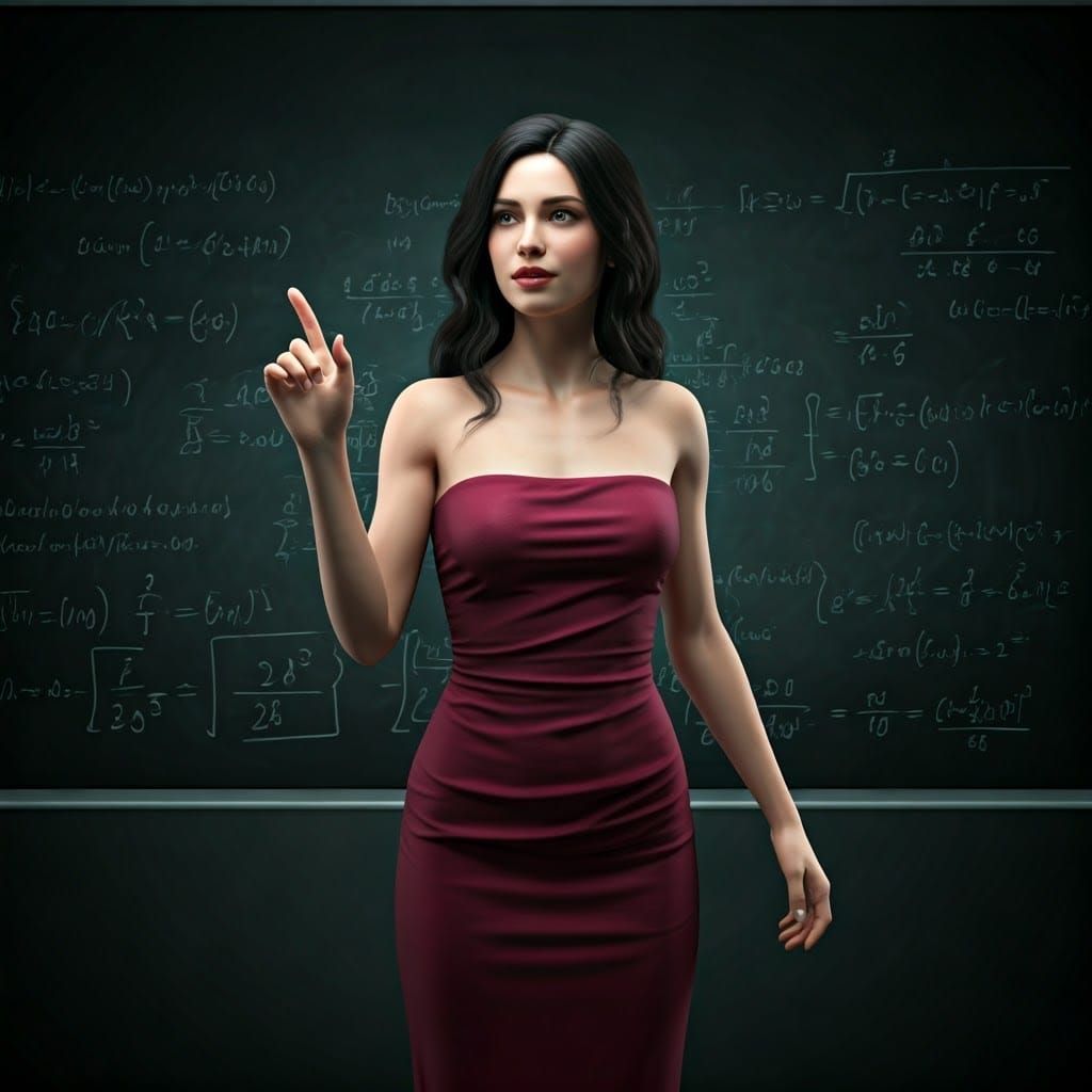 Elegant Woman Explains Math in Digital Art Style