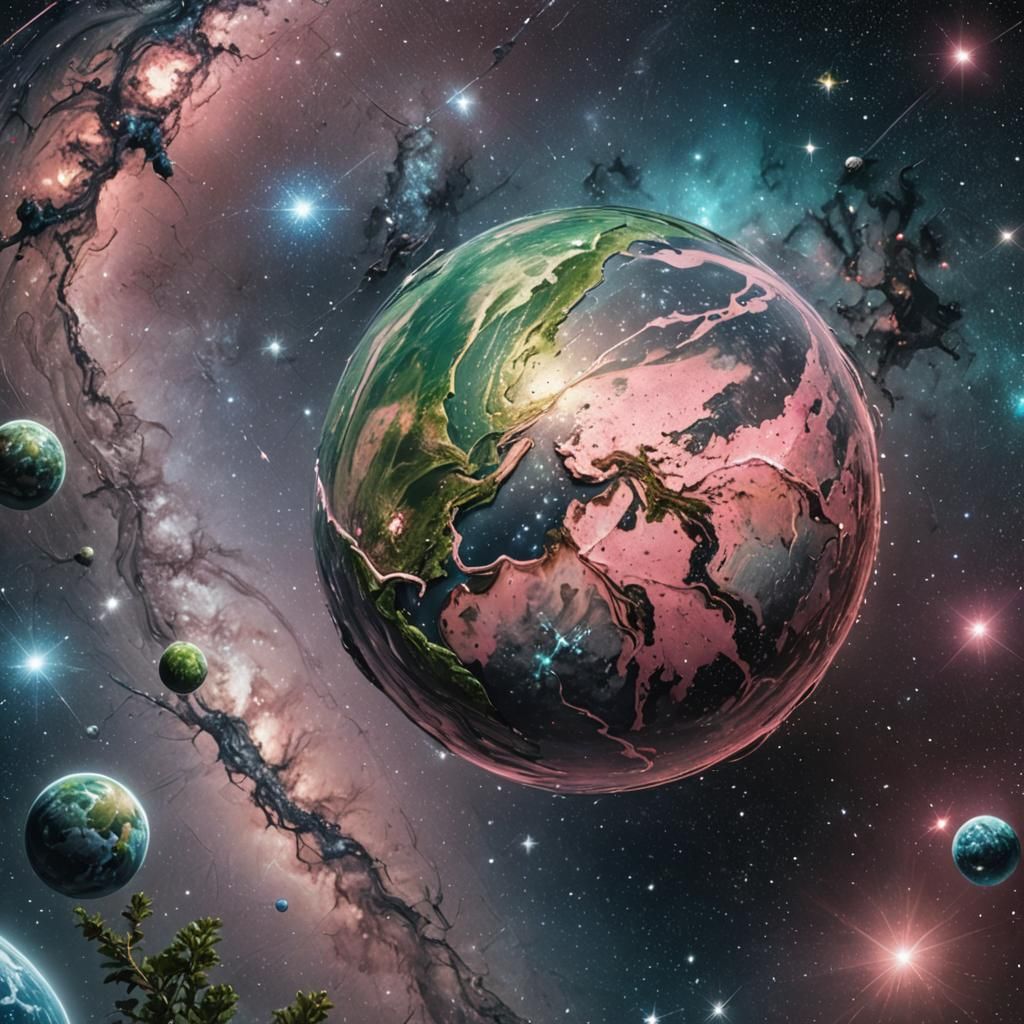 Hyperrealistic Exoplanet with Sparkling Stars, Astral Illust...