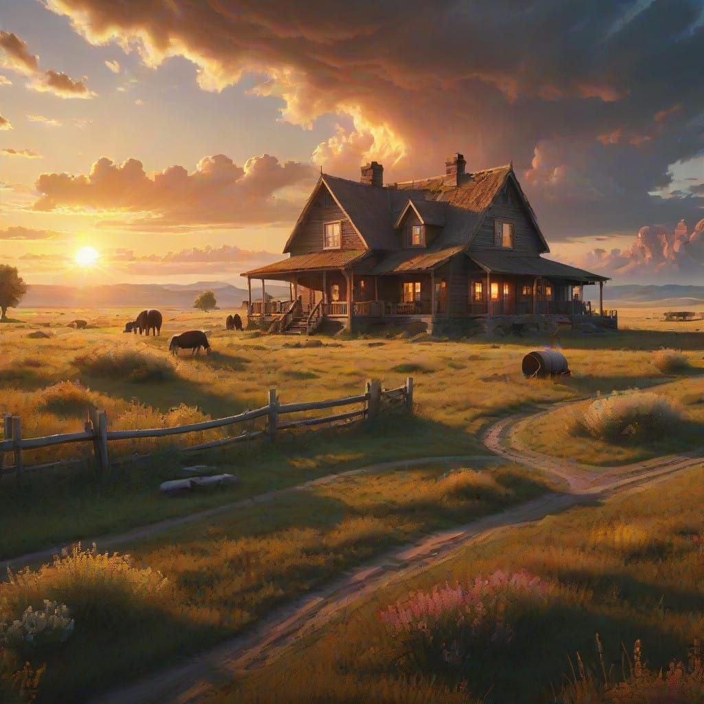 Homestead Under Starry Prairie Skies