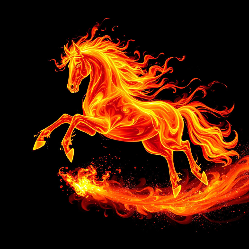 Fiery Horse Leaping in Flames: Dramatic Digital Art