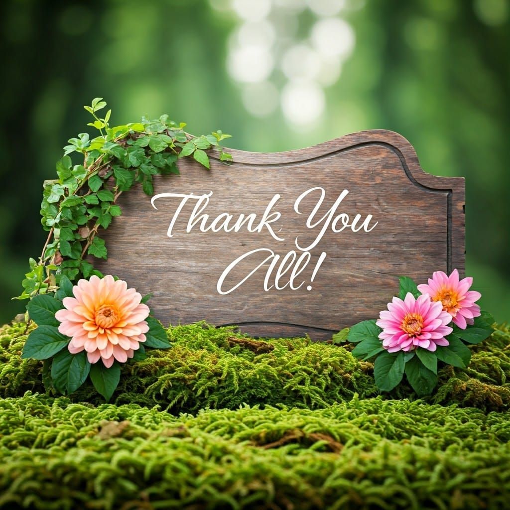 Floral Sign Says Thank You, Impressionist Style