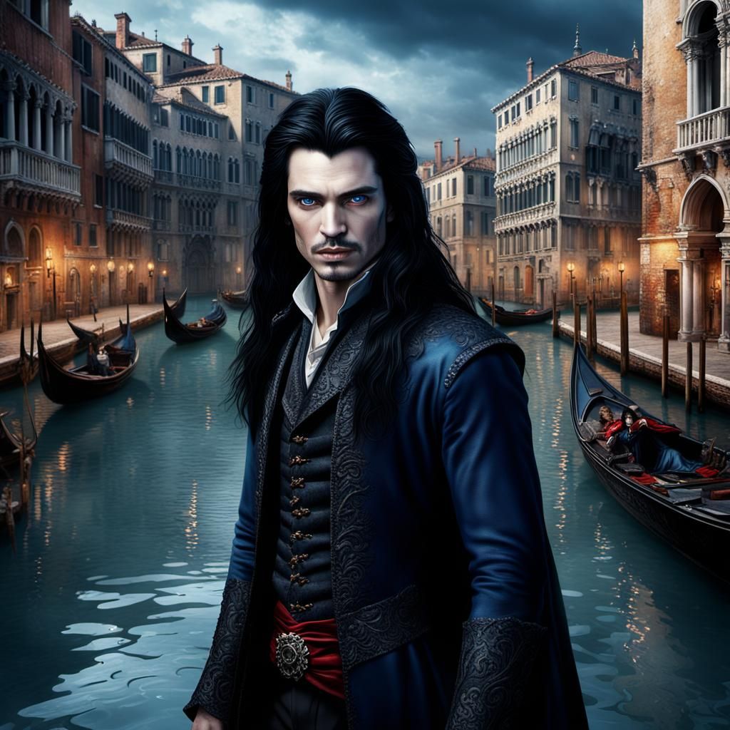 Handsome Vampire in Venice, 1700s Digital Painting