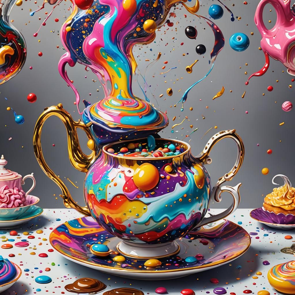 Glitter Teacup with Lightning Paint Splash in Candy Art