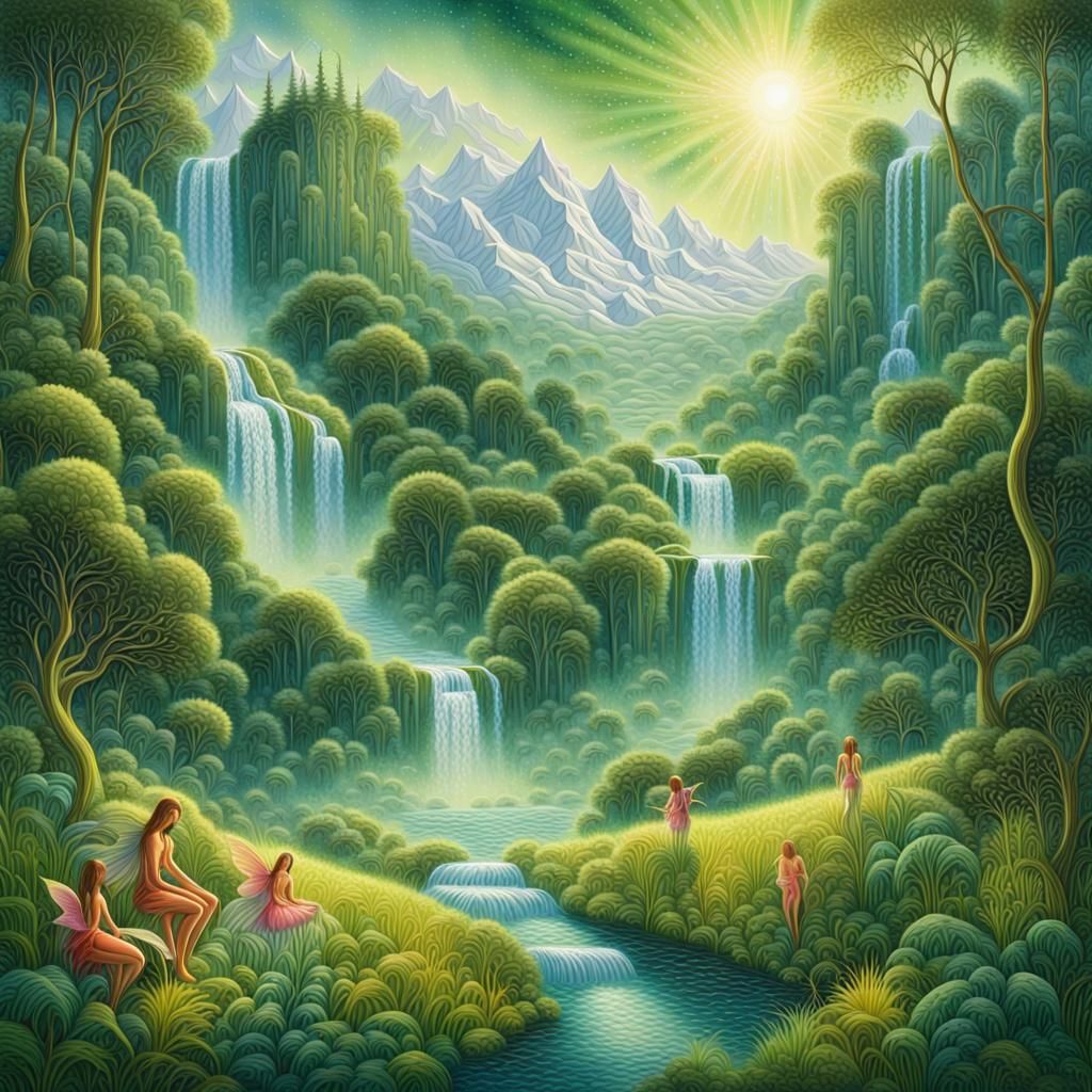 Fairies Playing in Lush Valley: Cosmic Dreamscape