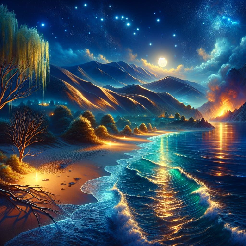 Moonlit Beach Bay in Fantasy Concept Art