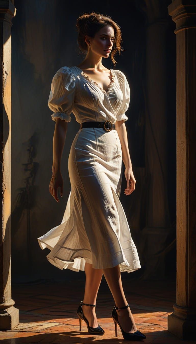 Steampunk Portrait of Woman in White Dress