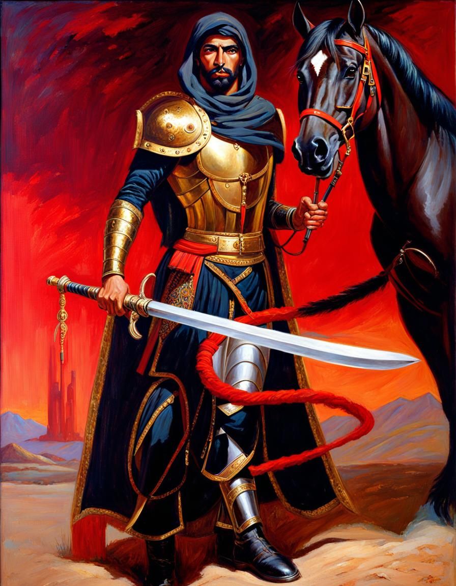Arabian Warrior on Horseback, Oil Painting