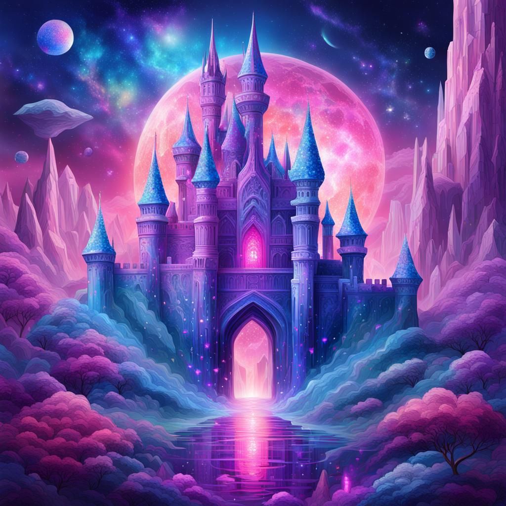 Crystal Castle: Holographic Astral Illustration