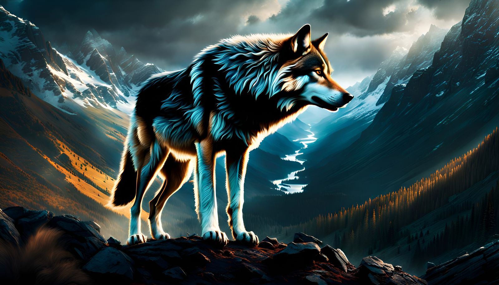 Wolf Alpha in a beautiful mountain landscape