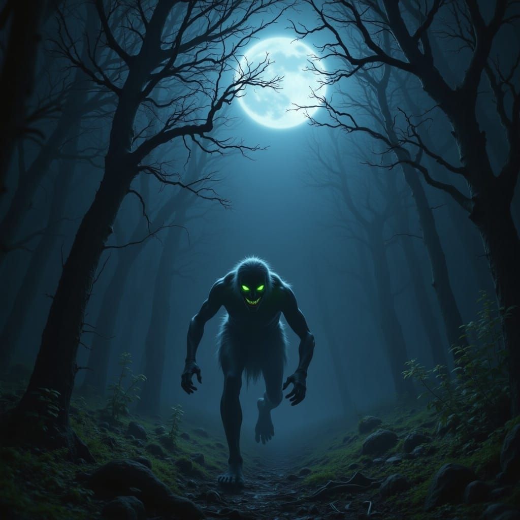 Ethereal Horror: Skin Walker Crawls Through Moonlit Forest