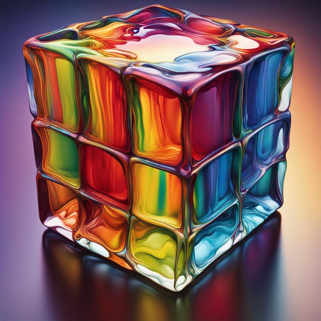 Rainbow Glass Cube in Graffiti Art Style