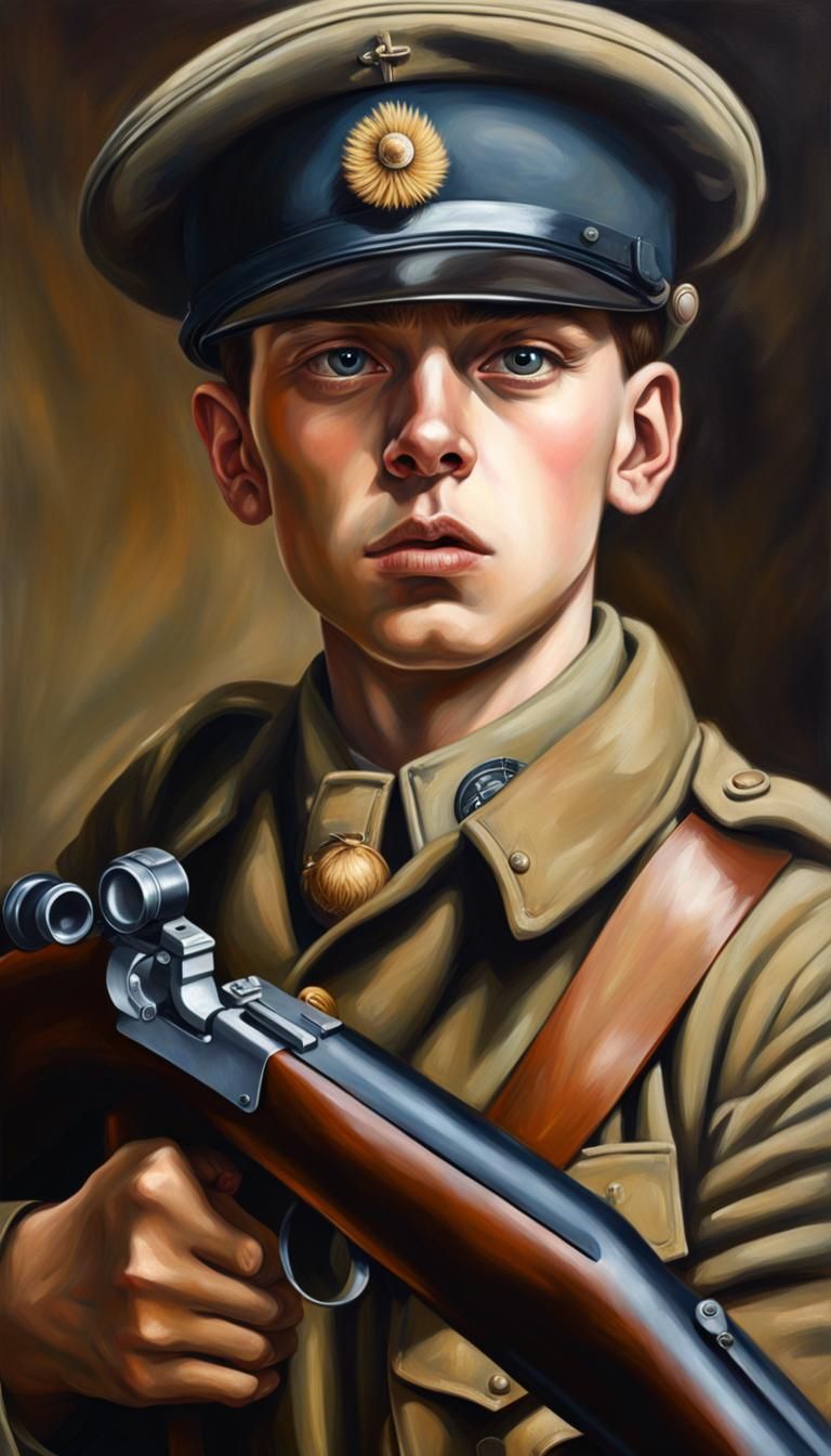 WWI Soldier Hyperrealistic Portrait with Rifle
