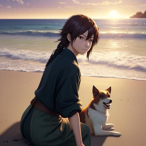 Girl and Dog in Golden Hour on the Beach