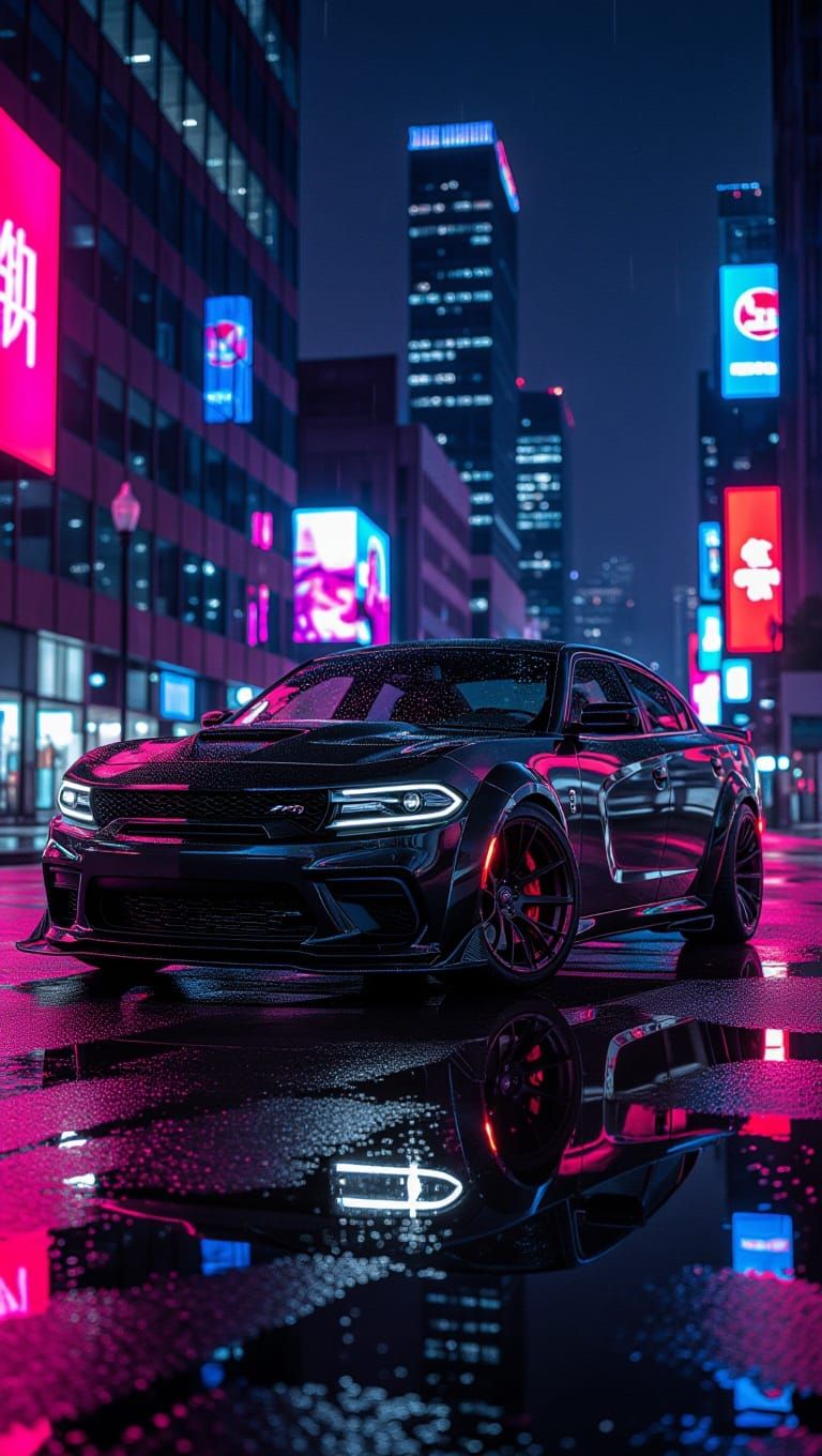 Sleek Matte Black Dodge Charger SRT Redeye Dominates Neon-Li...