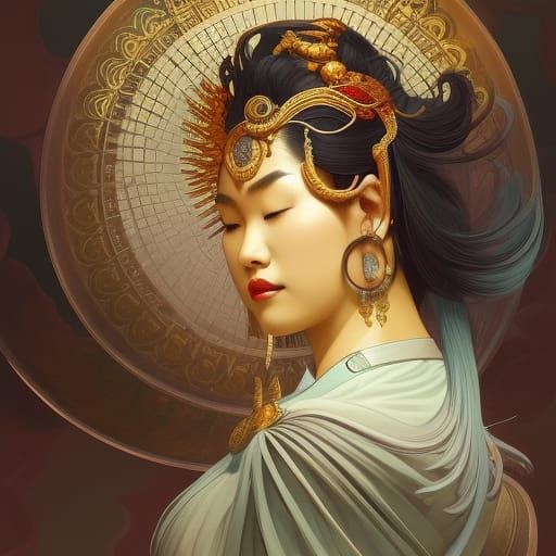 Asian Goddess of Chaos: Detailed Digital Art