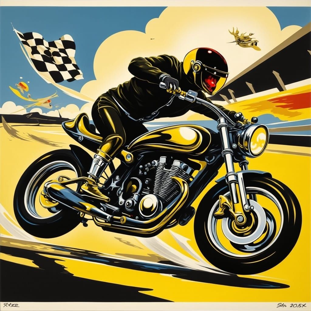 Speeding Motorcycle in Futuristic High-Energy Illustration