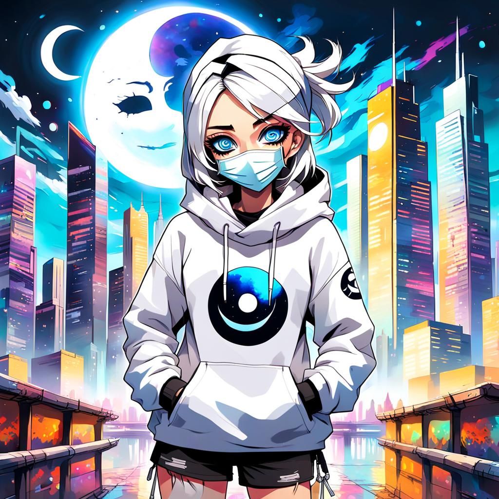 Anime Girl in Cosmic Graffiti Art