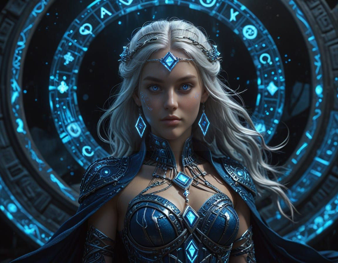 Ancient Goddess Aialeyah in Radiant Cosmic Splendor