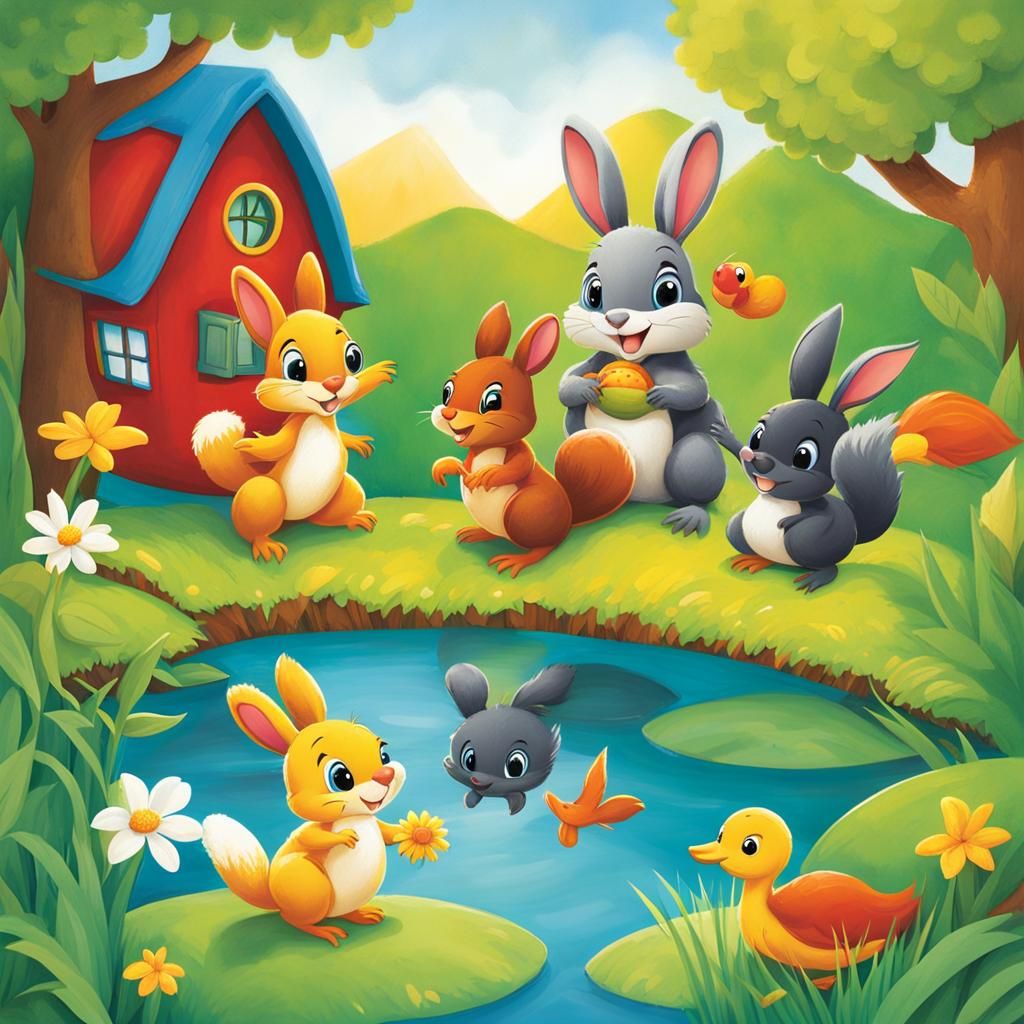 Cheerful Animals Learn Languages in Colorful Village