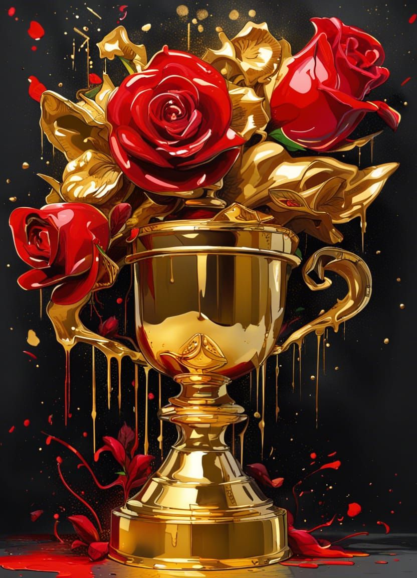 Gold Trophy with Roses in Graffiti Art Style