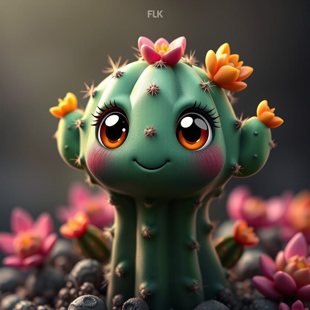 A cute cartoon cactus with adorable eyes