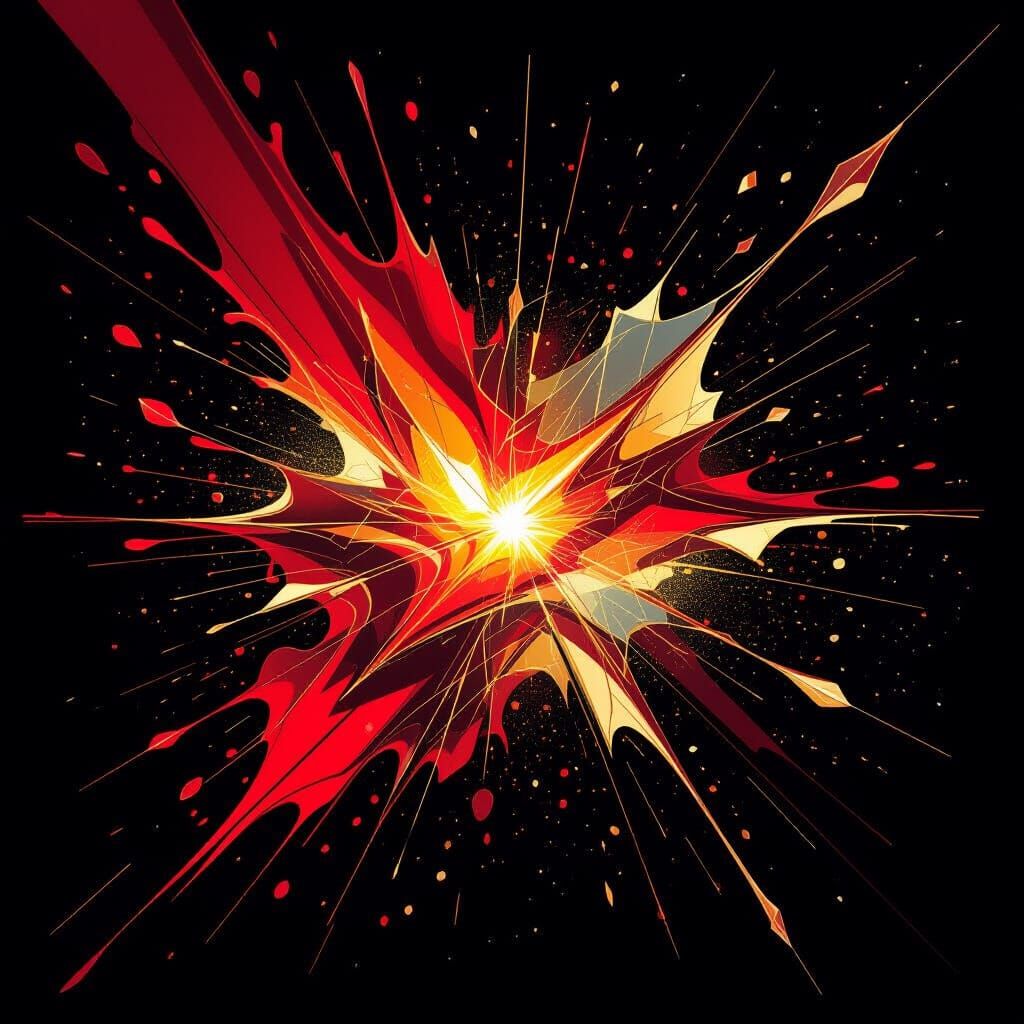 Abstract Fire and Glass Explosion in Crimson and Gold