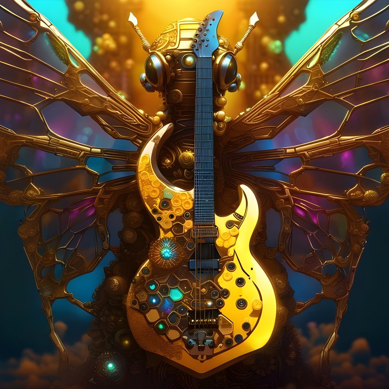 Biopunk Cyborg Guitar in Ornate Rococo Style