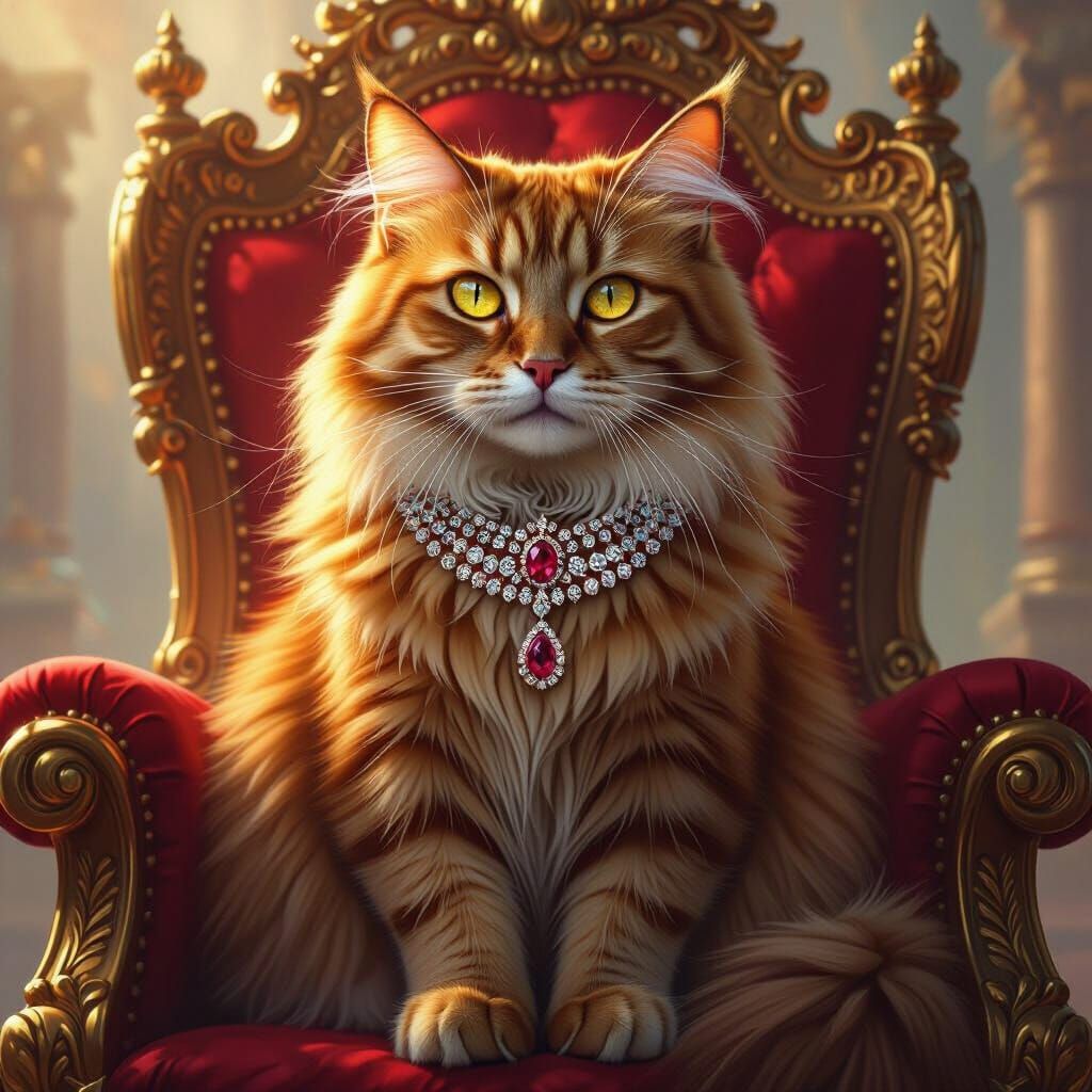 Majestic Suphalak Cat on Throne with Jewel Necklace