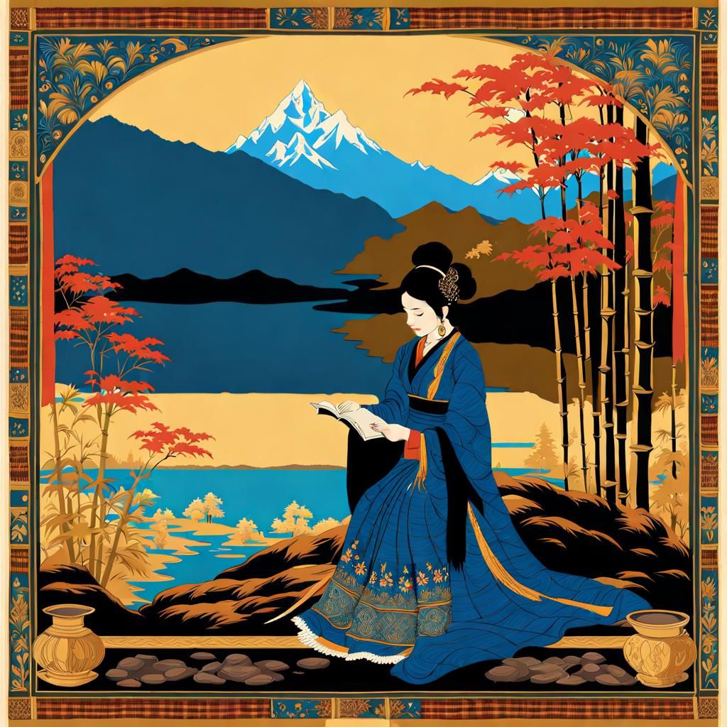 Decalcomania Poster Art of Poet in Bamboo Woods