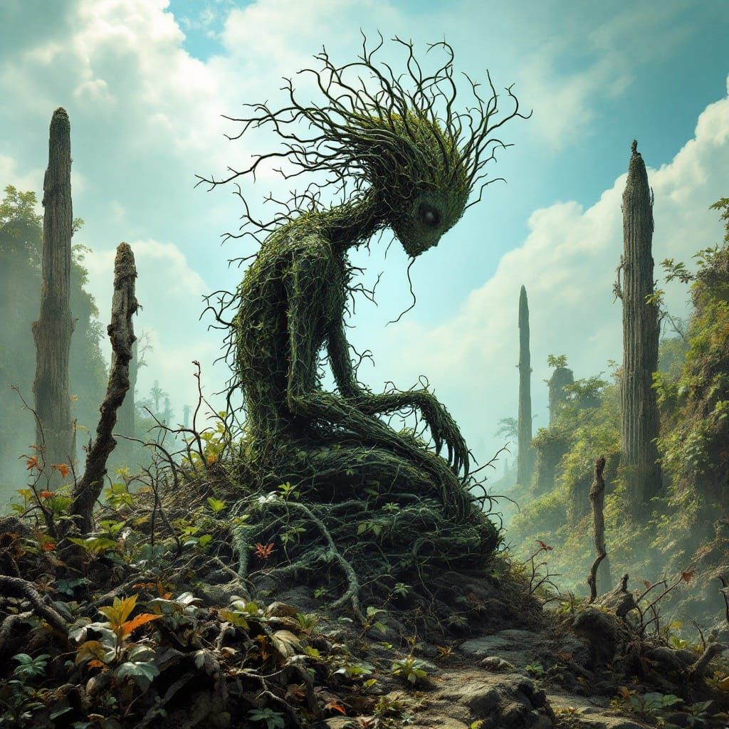 Otherworldly Vine Being in Mystical Garden