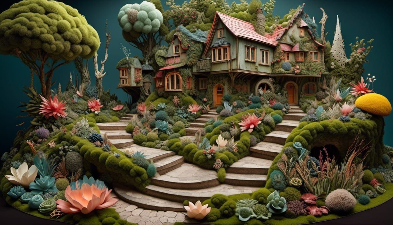 Enchanted Fairy Garden Collage with Mossy Details