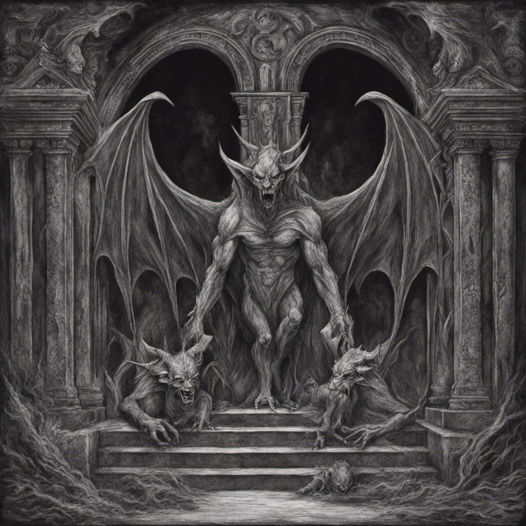Sinister Stone Gargoyles Emerge from Gates of Hell