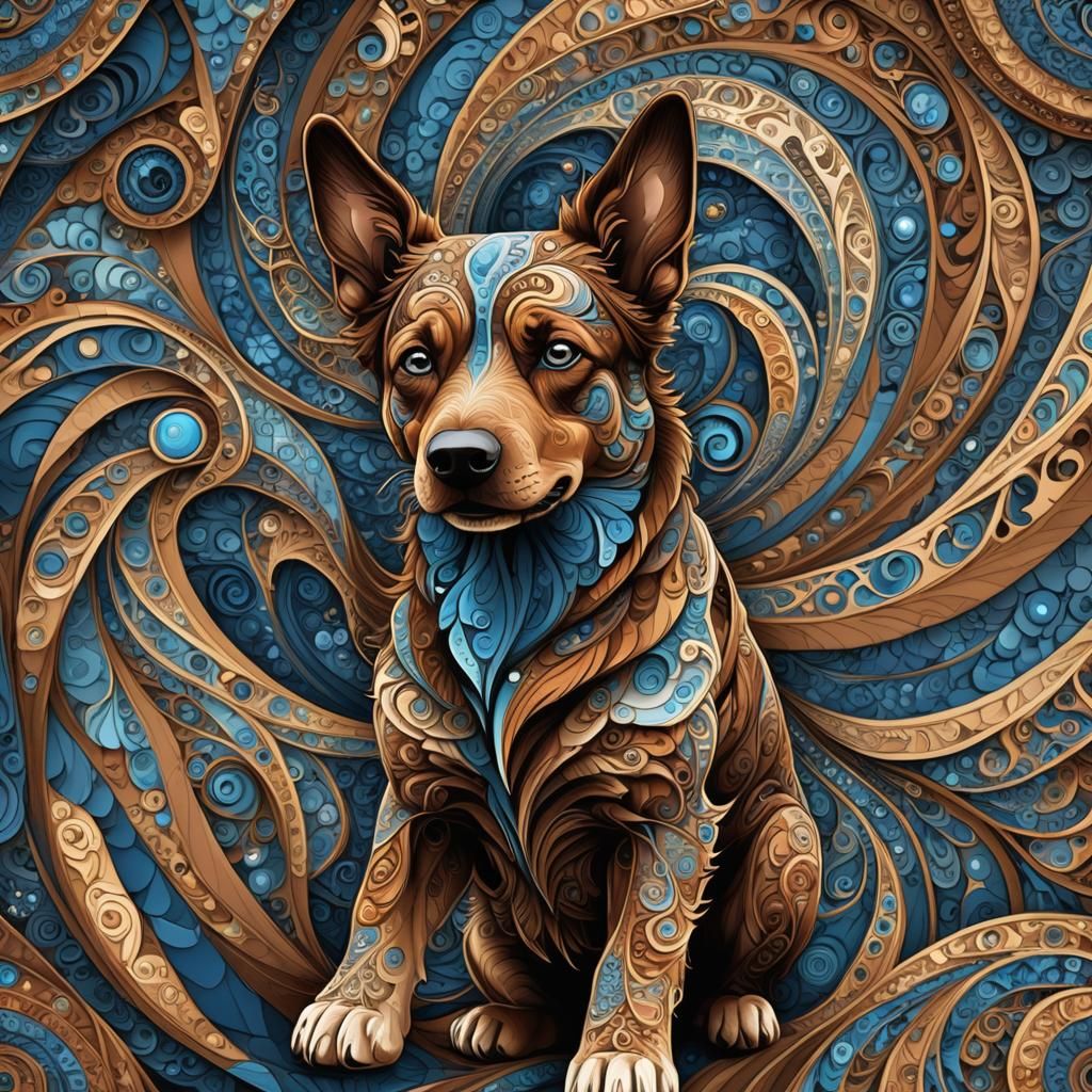 Brown Dog with Blue Eyes in Abstract Vector Fractal