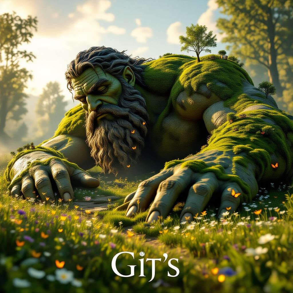 Colossal Moss Giant Asleep in Meadow in Unreal Engine