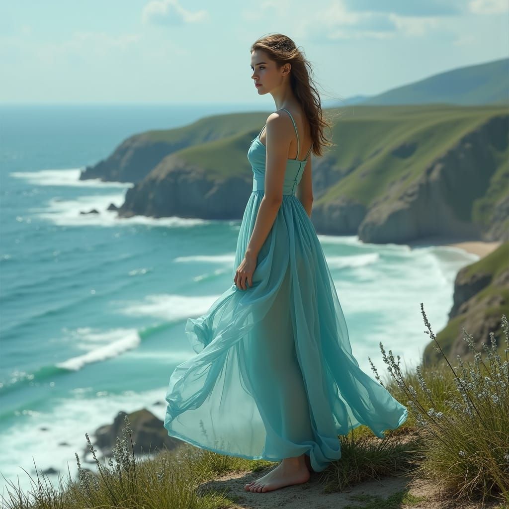 Russian Woman Overlooking Ocean as Fantasy Concept Art