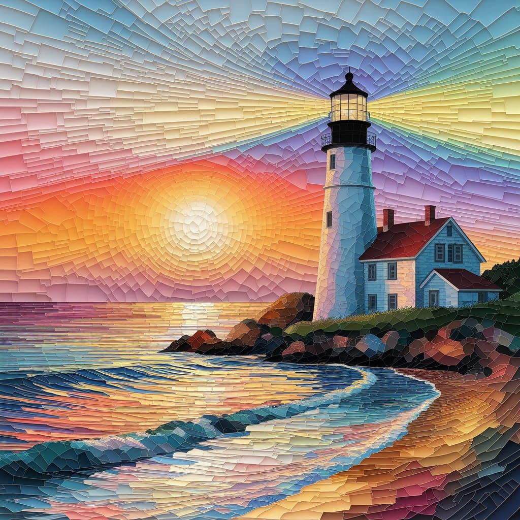 Lighthouse Mosaic in Neo-Impressionist Expressionist Style