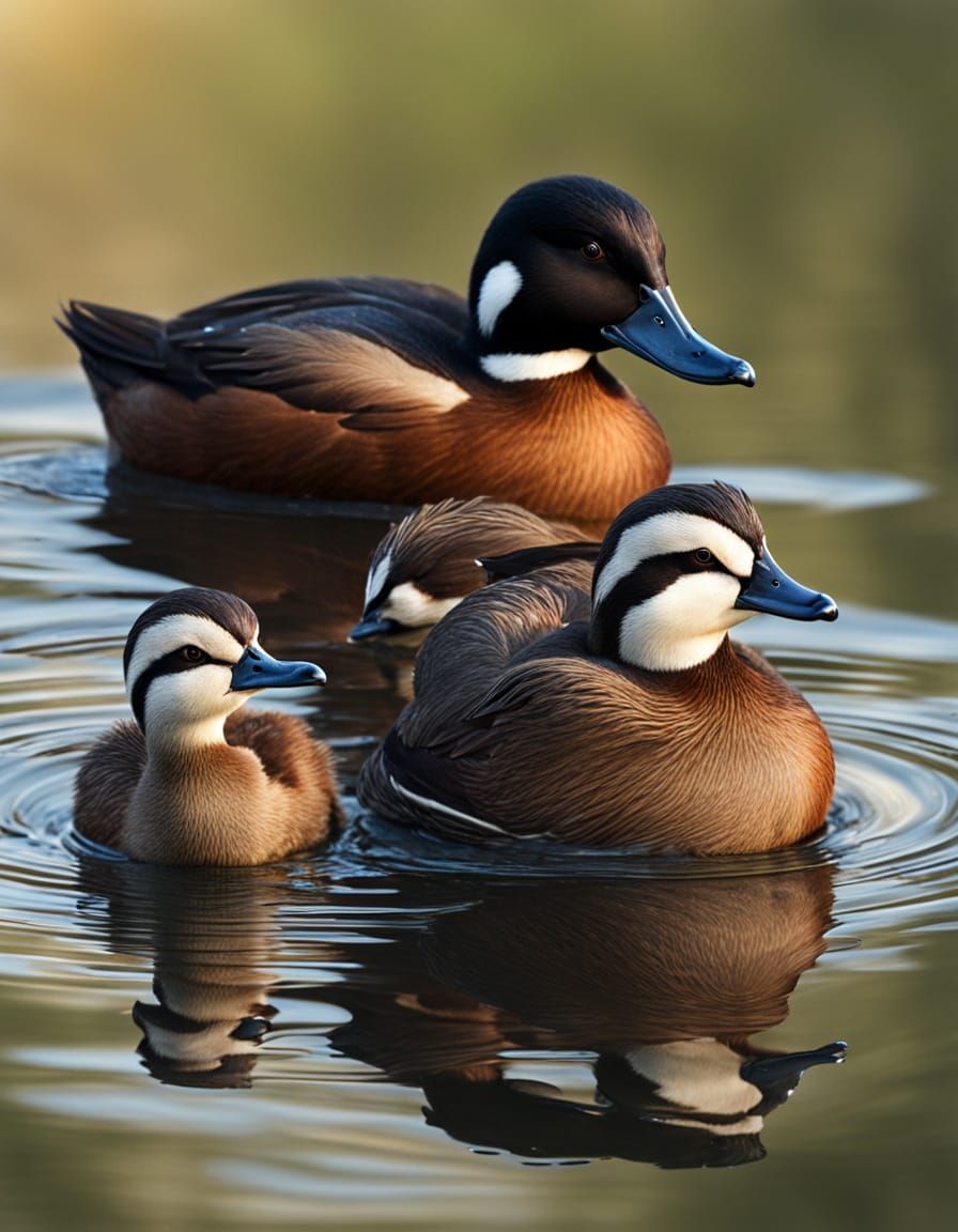Photorealistic Ruddy Duck Family Portrait