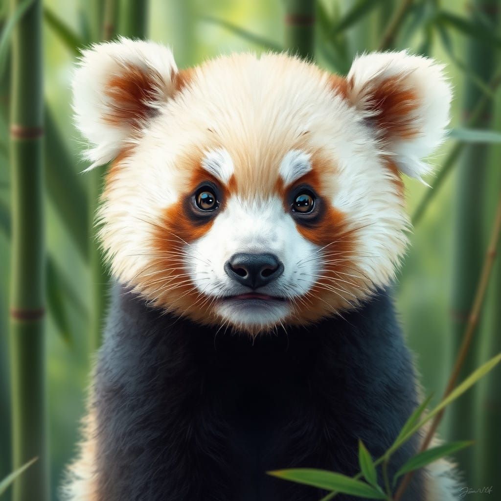 Gentle Red Panda in Lush Bamboo Forest