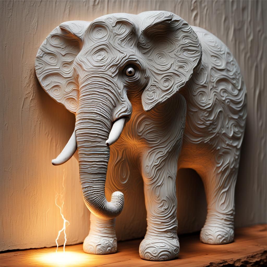 Textured Impasto Elephant Relief in Light