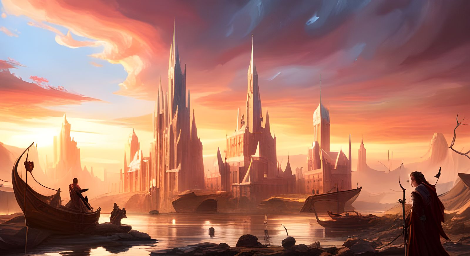 Detailed Dark Fantasy City in Purple and Yellow