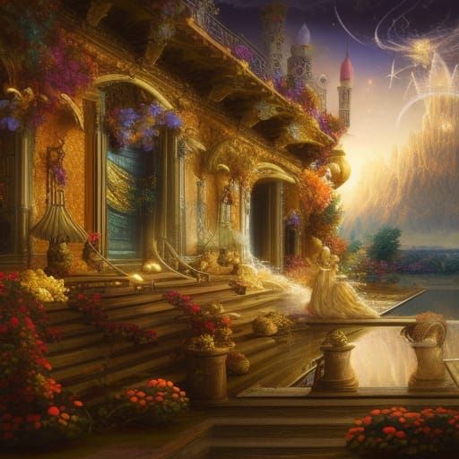 Explosion of Diamond Crystals and Pearls in Caravaggio Style