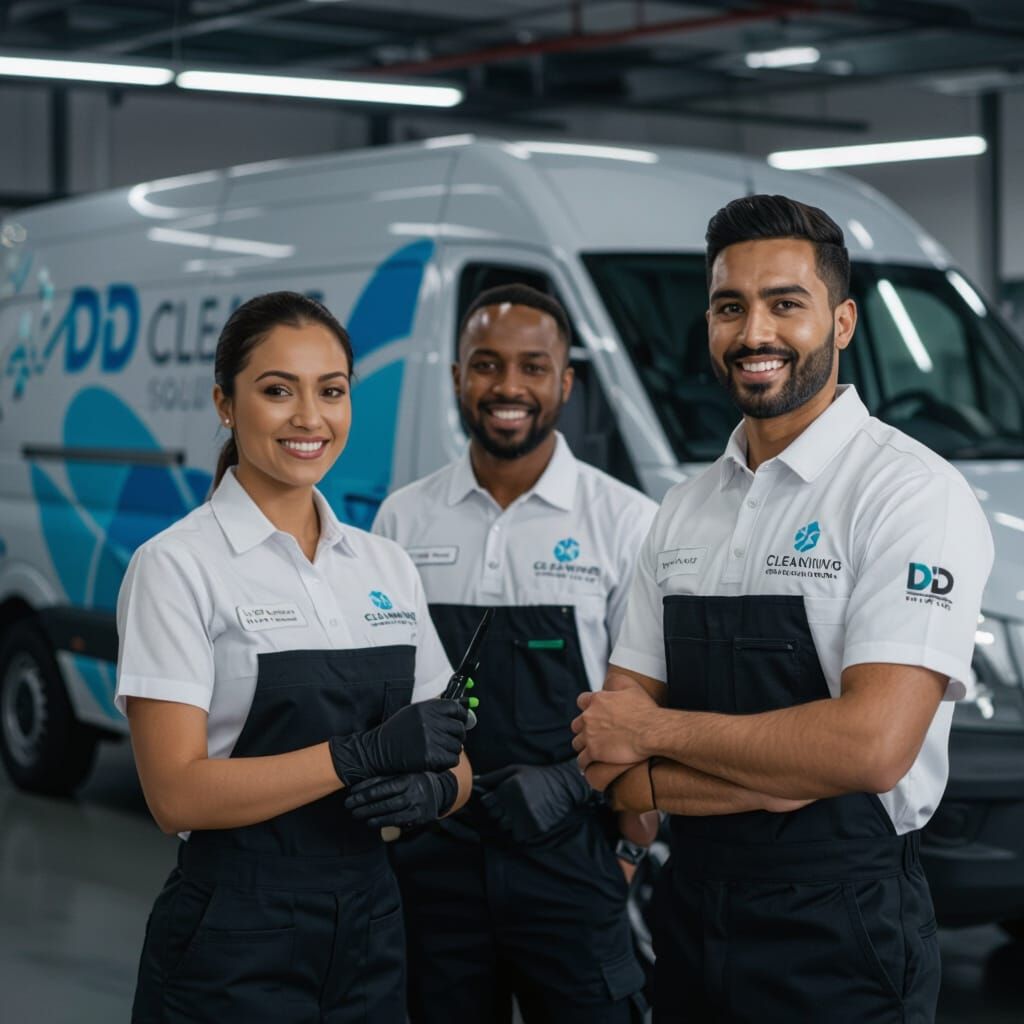 Team of Cleaning Professionals in Corporate Setting