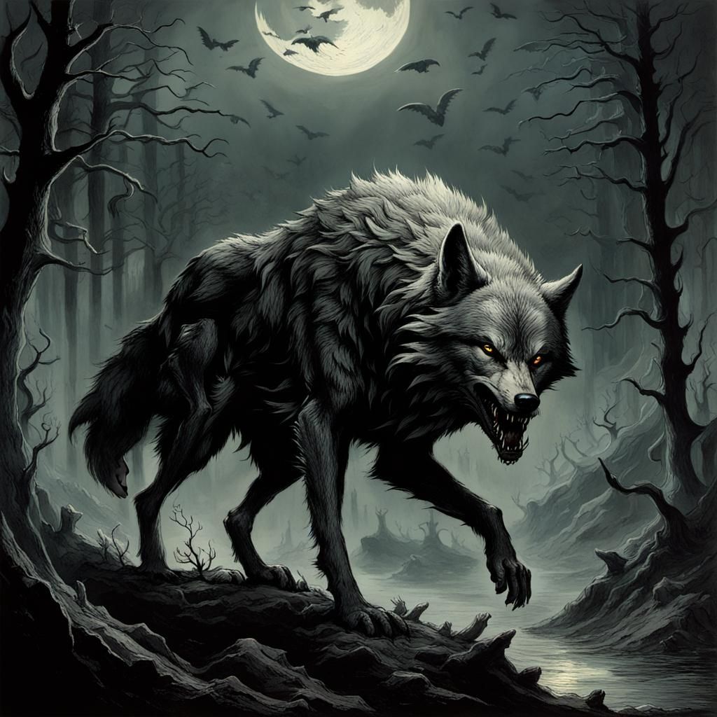 Horror Wolf in the Style of Gustave Doré