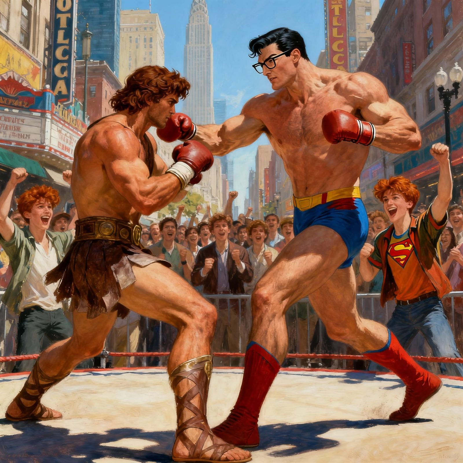 Theseus and Clark Kent Boxing in Metropolis