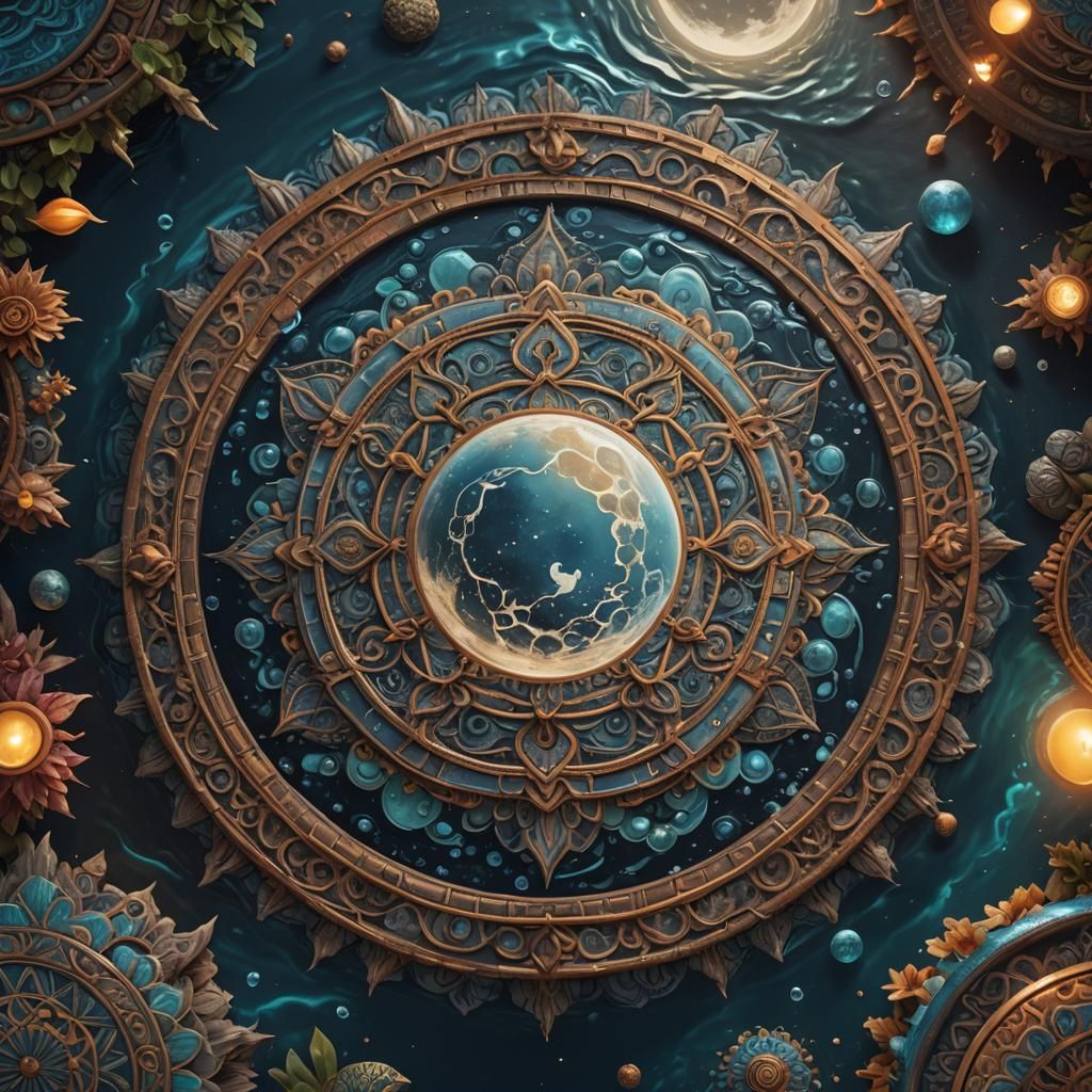 Full Moon Mandala in Detailed Fantasy Art
